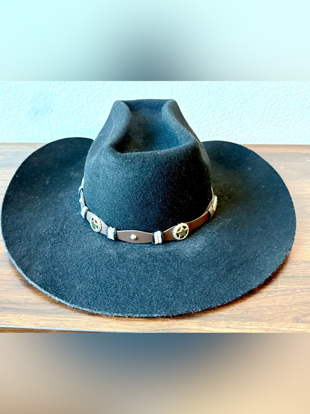 Twister Black Western Cowboy Hat with Brown Band and Star Conchos